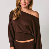 Aspen Boat Neck Dolman Sweater in Brown, off the shoulder