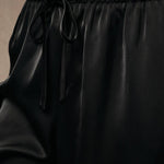 Firelight Satin Lace Hem Pants in Black, drawstring waist detail
