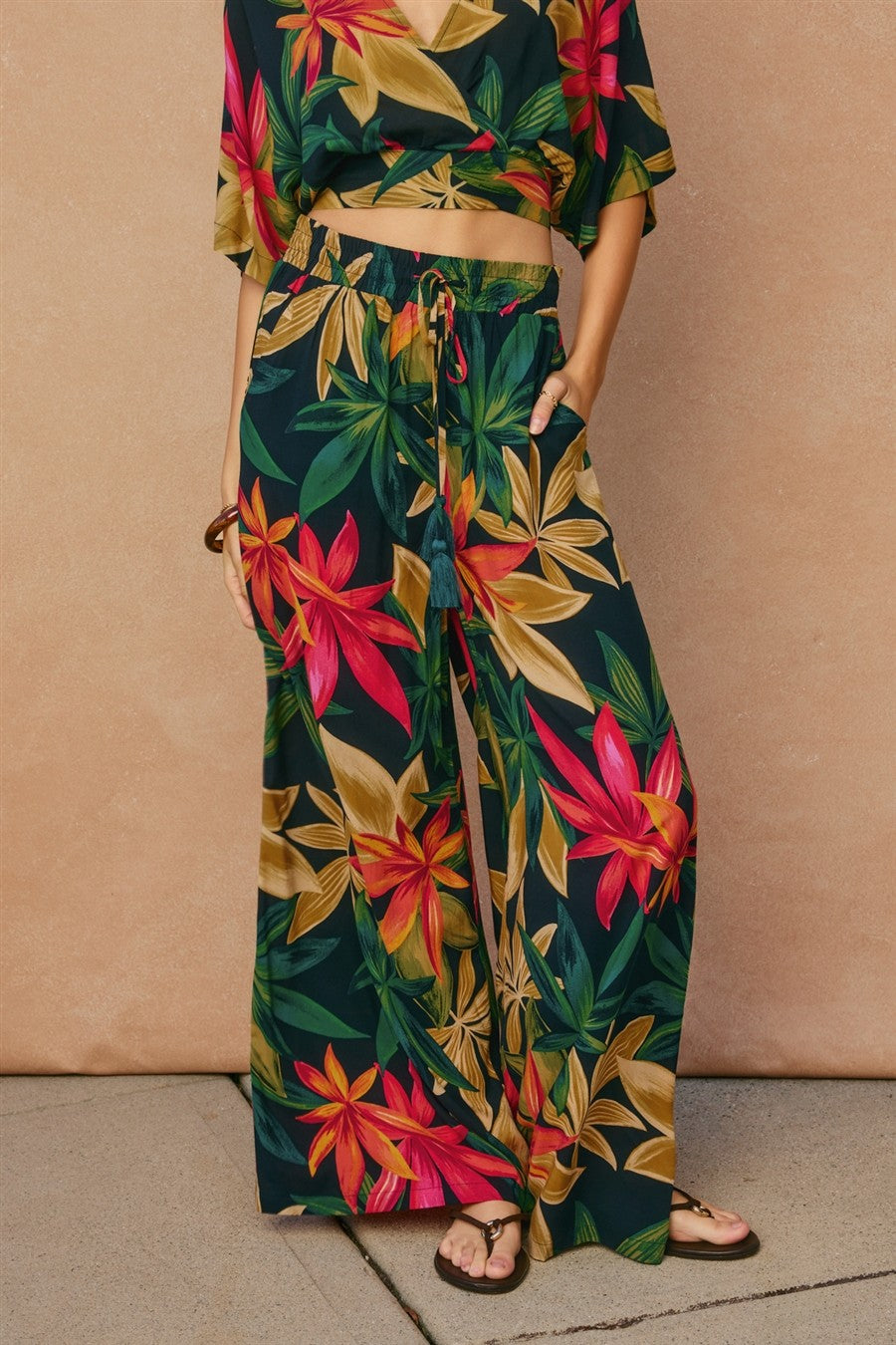 Rowan Printed Wide Leg Pants in Midnight Paradise, full length