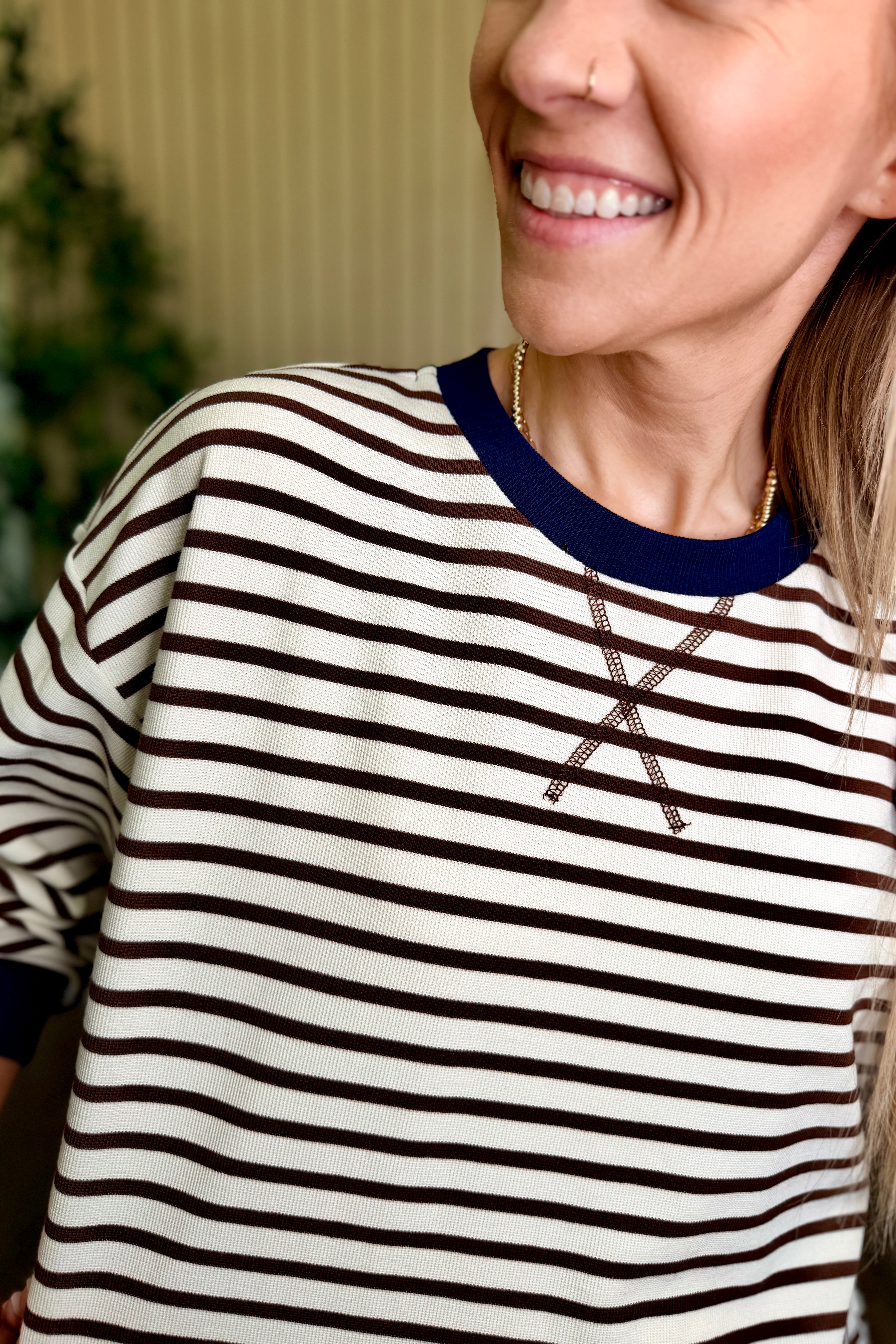 Coastal Stripe V-Stitch Knit Top