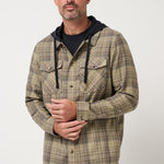 Travis Mathew Cloud Flannel Hooded Button-Up in Roasted Cashew