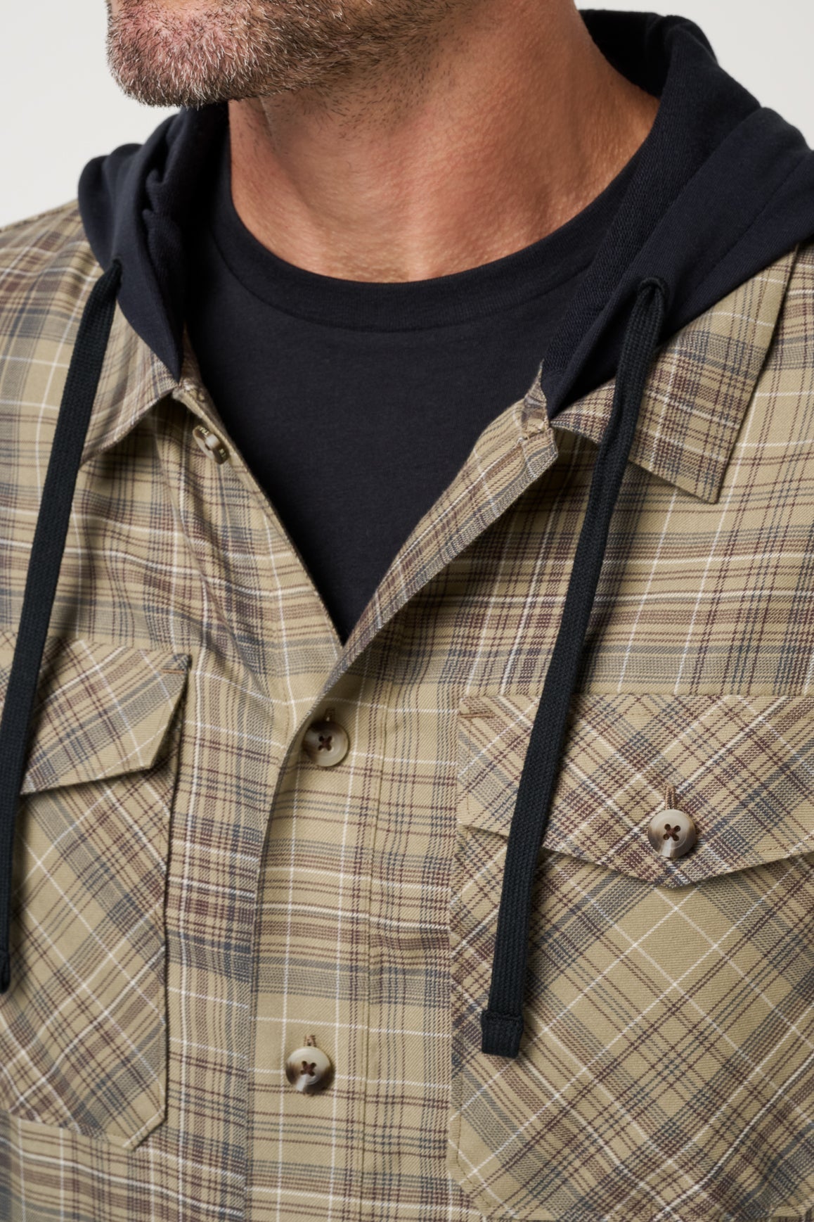 Travis Mathew Cloud Flannel Hooded Button-Up in Roasted Cashew