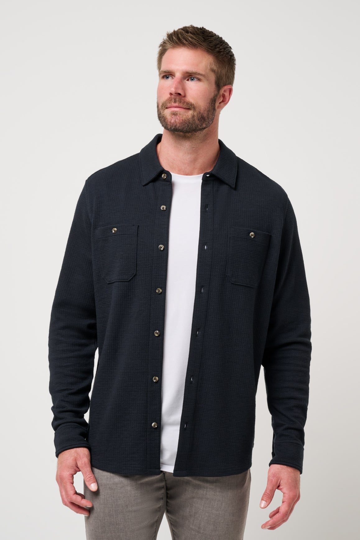 Travis Mathew Cloud Waffle Button Up in Black