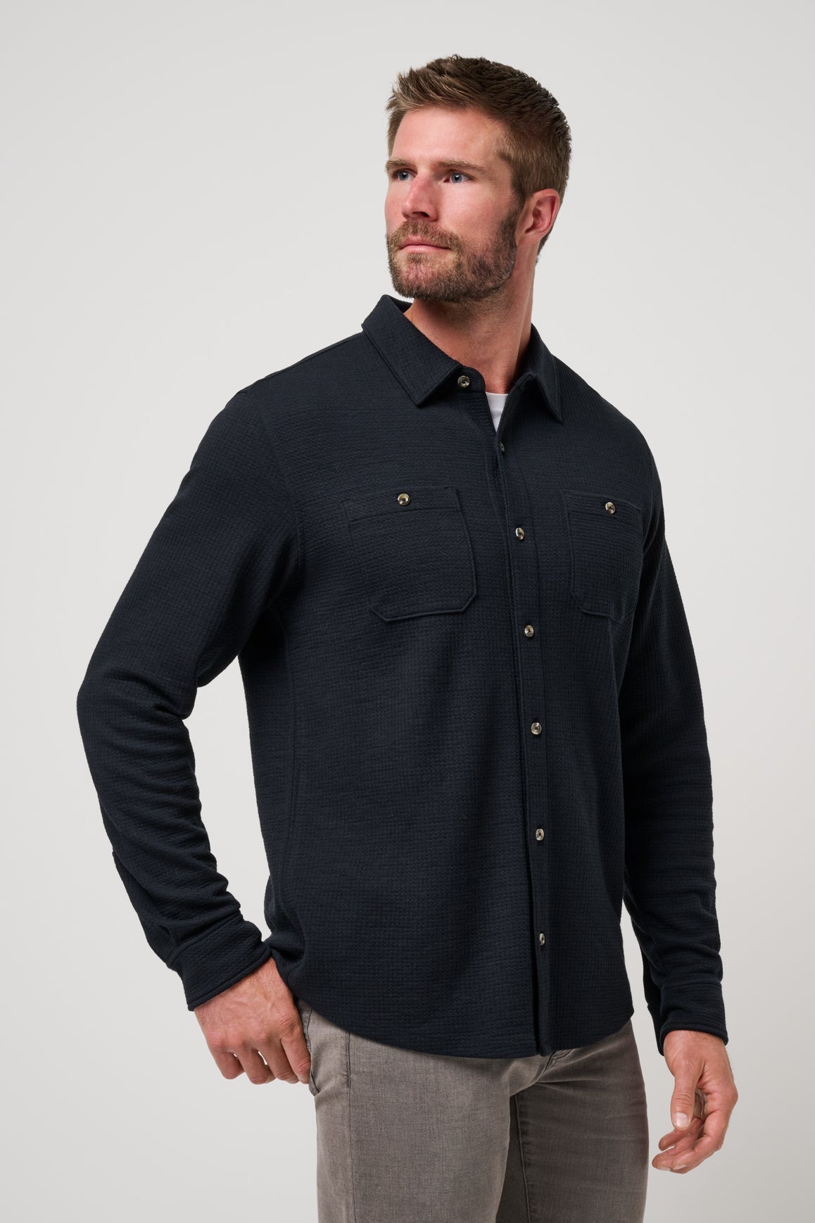 Travis Mathew Cloud Waffle Button Up in Black