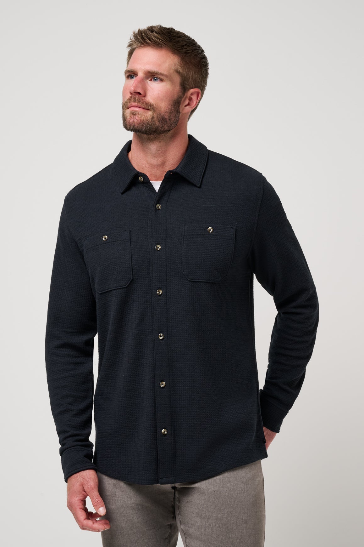 Travis Mathew Cloud Waffle Button Up in Black