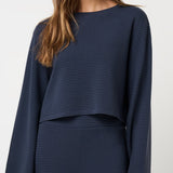 Coastal Rib Long Sleeve Top in Navy Blazer, front view