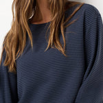 Coastal Rib Long Sleeve Top in Navy Blazer, detail view