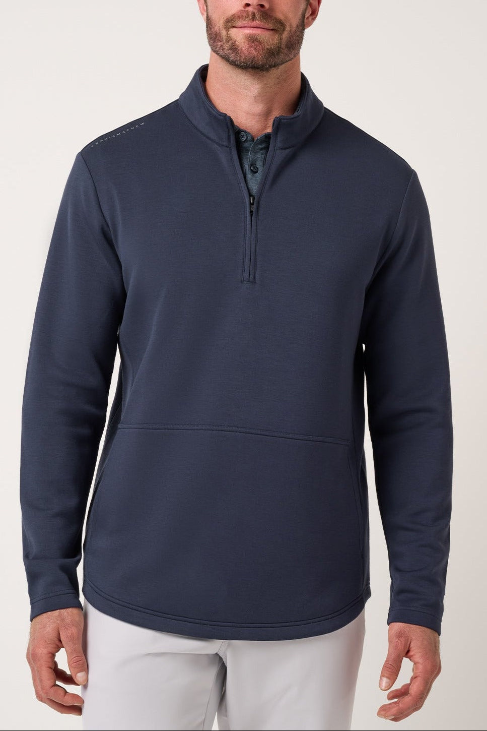 Travis Mathew Fibercloud Quarter Zip in Total Eclipse, front view