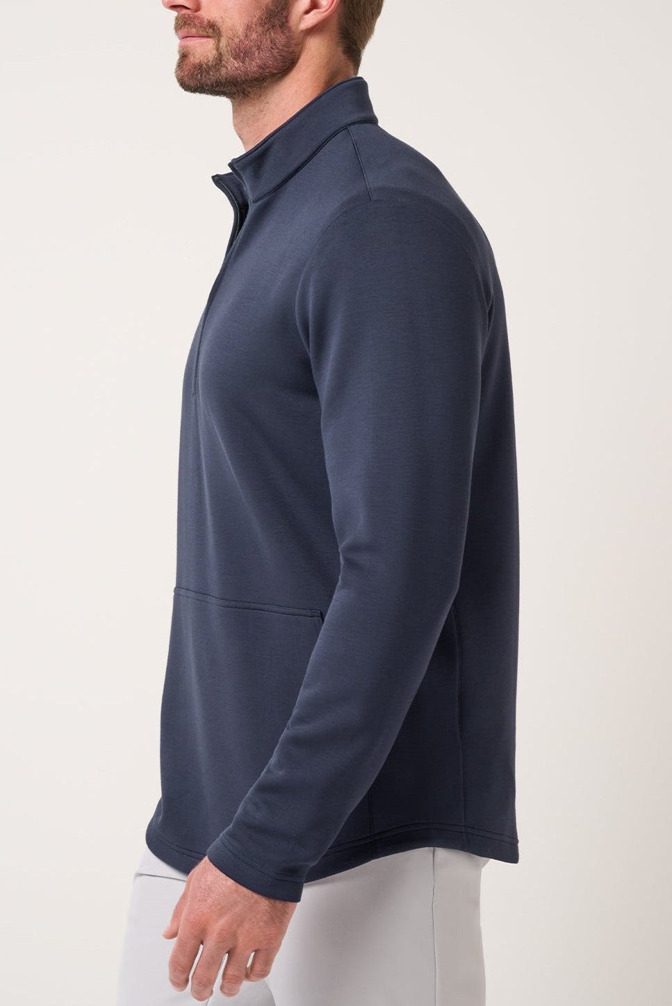 Travis Mathew Fibercloud Quarter Zip in Total Eclipse, side view