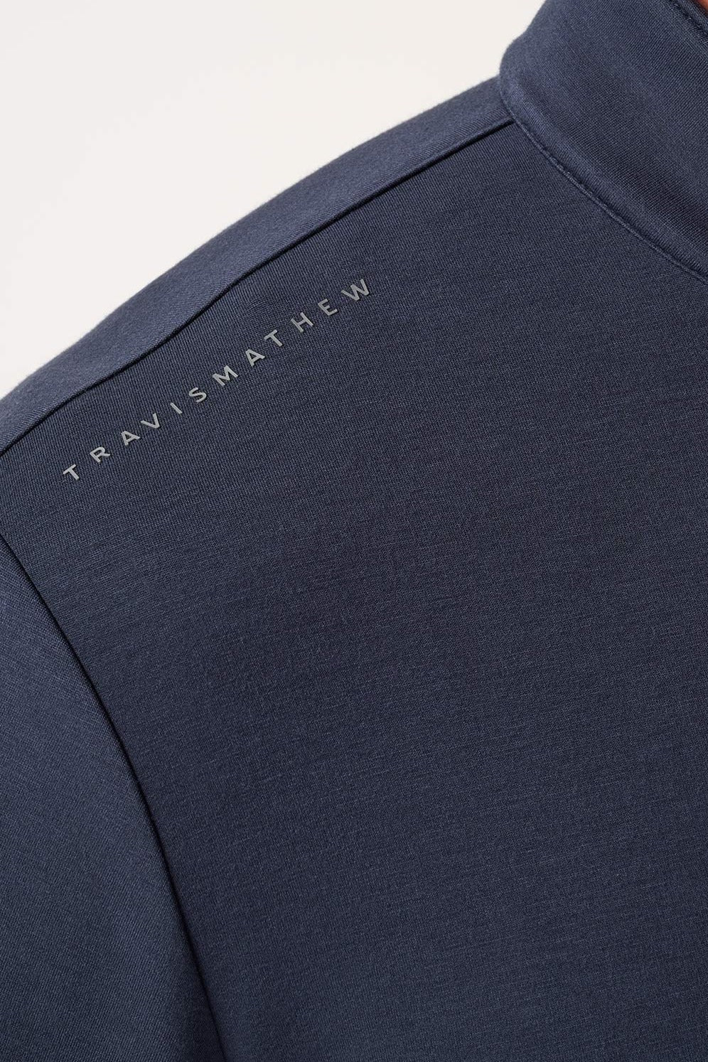 Travis Mathew Fibercloud Quarter Zip in Total Eclipse, lifestyle view