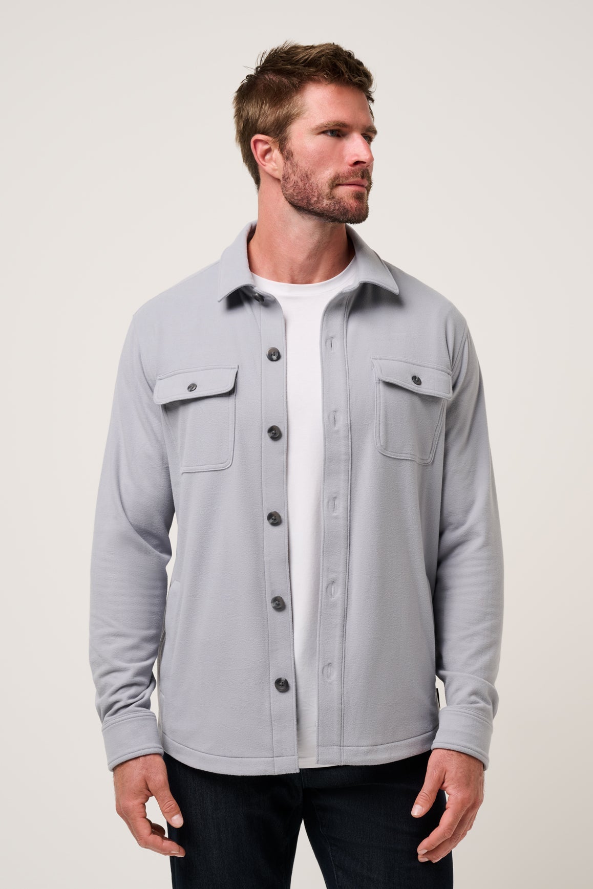 Travis Mathew Peak Fleece Shirt Jacket in Sleet