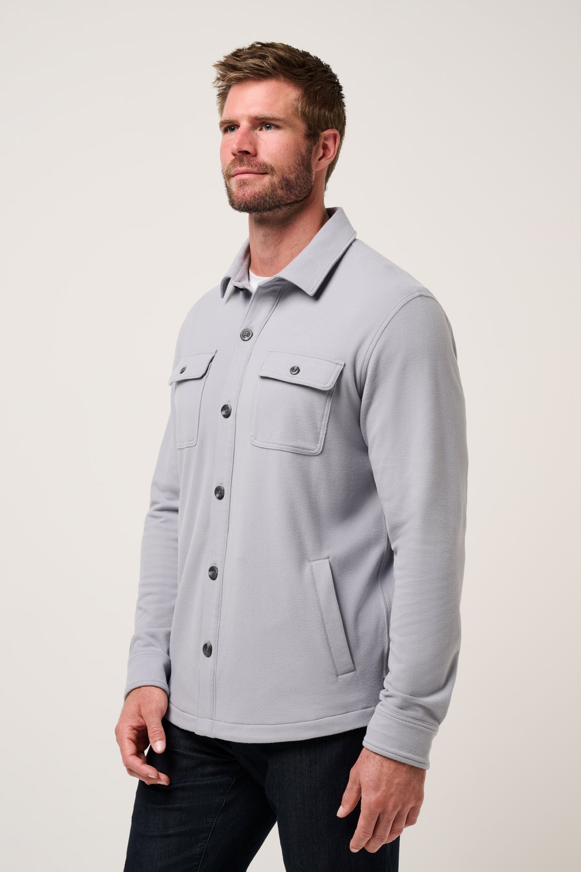 Travis Mathew Peak Fleece Shirt Jacket in Sleet
