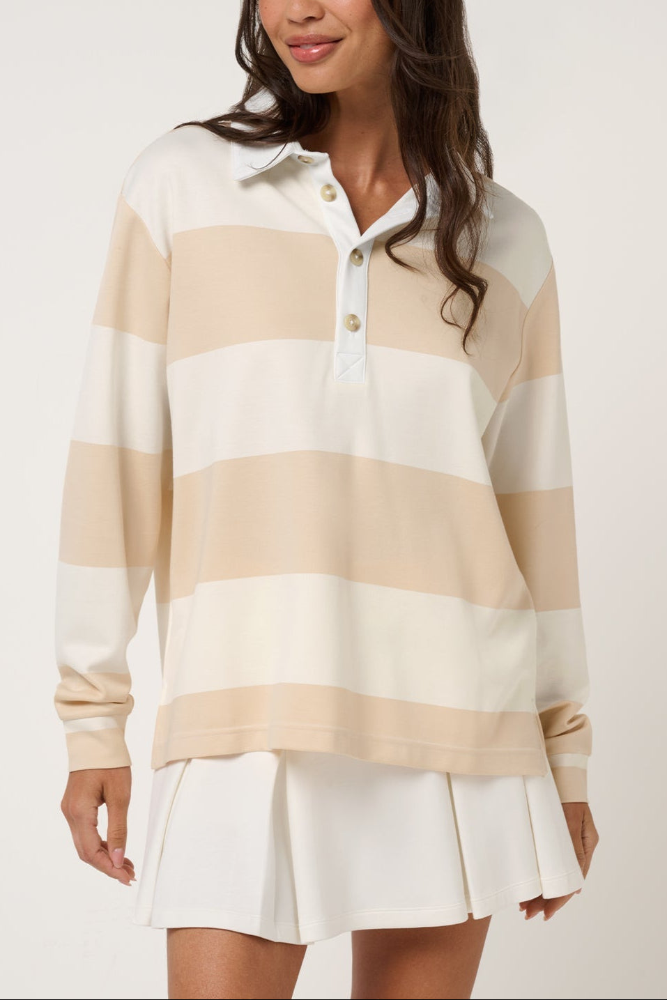 Rugby Polo Top in Brazilian Sand Stripe - front
