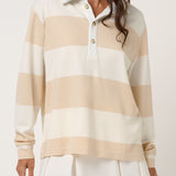 Rugby Polo Top in Brazilian Sand Stripe - front