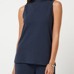 Coastal Rib Mock Neck Top in Navy Blazer, front view