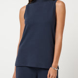 Coastal Rib Mock Neck Top in Navy Blazer, front view