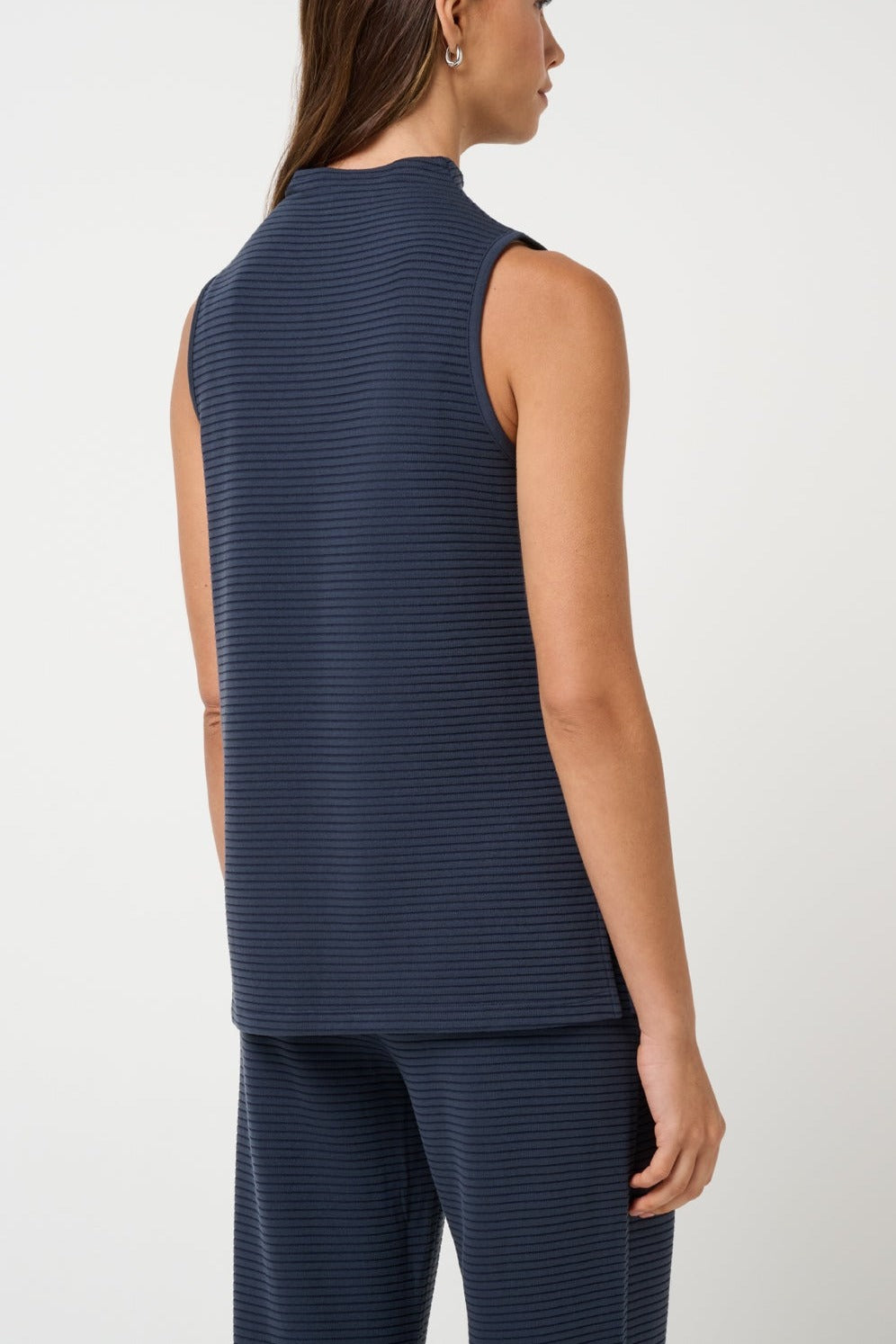 Coastal Rib Mock Neck Top in Navy Blazer, second view
