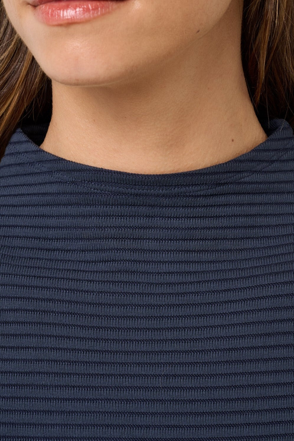 Coastal Rib Mock Neck Top in Navy Blazer, third view