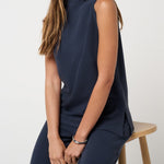 Coastal Rib Mock Neck Top in Navy Blazer, detail view