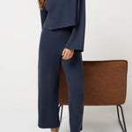 Coastal Rib Ankle Pant in Navy Blazer, detail view
