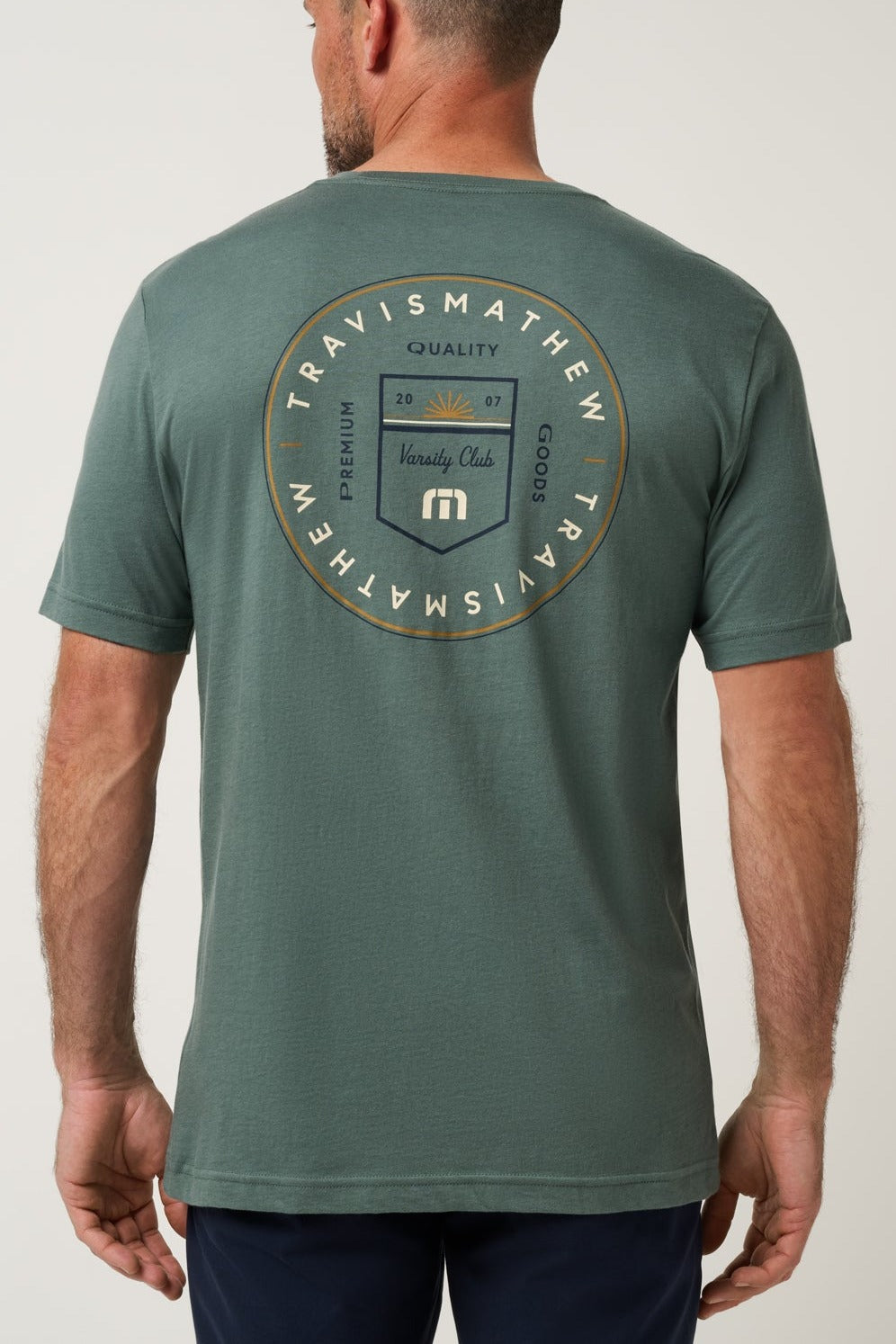Travis Mathew Club Charm Tee in Balsam Green, front view