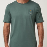 Travis Mathew Club Charm Tee in Balsam Green, detail view