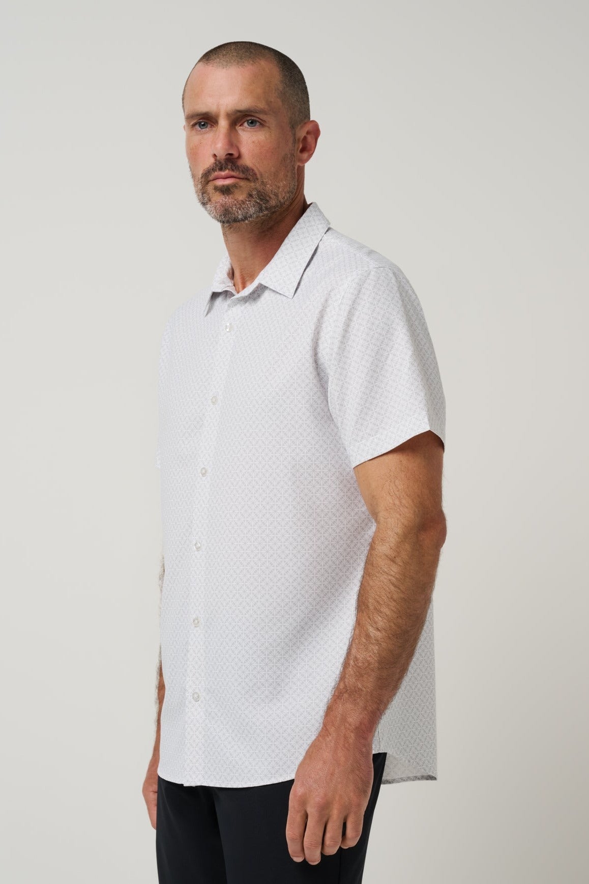 Techwoven Flair Button-Up in White, side view