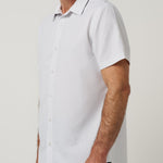 Travis Mathew Techwoven Flair Button-Up in White, side view