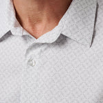 Techwoven Flair Button-Up in White, collar and fabric detail