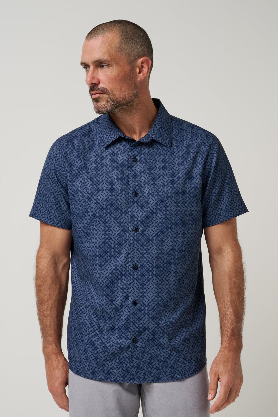 Techwoven Flair Button-Up in Total Eclipse, front view
