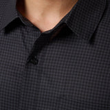 Close up of the tonal check weave and collar on the Black Techwoven Cross Check Button-Up