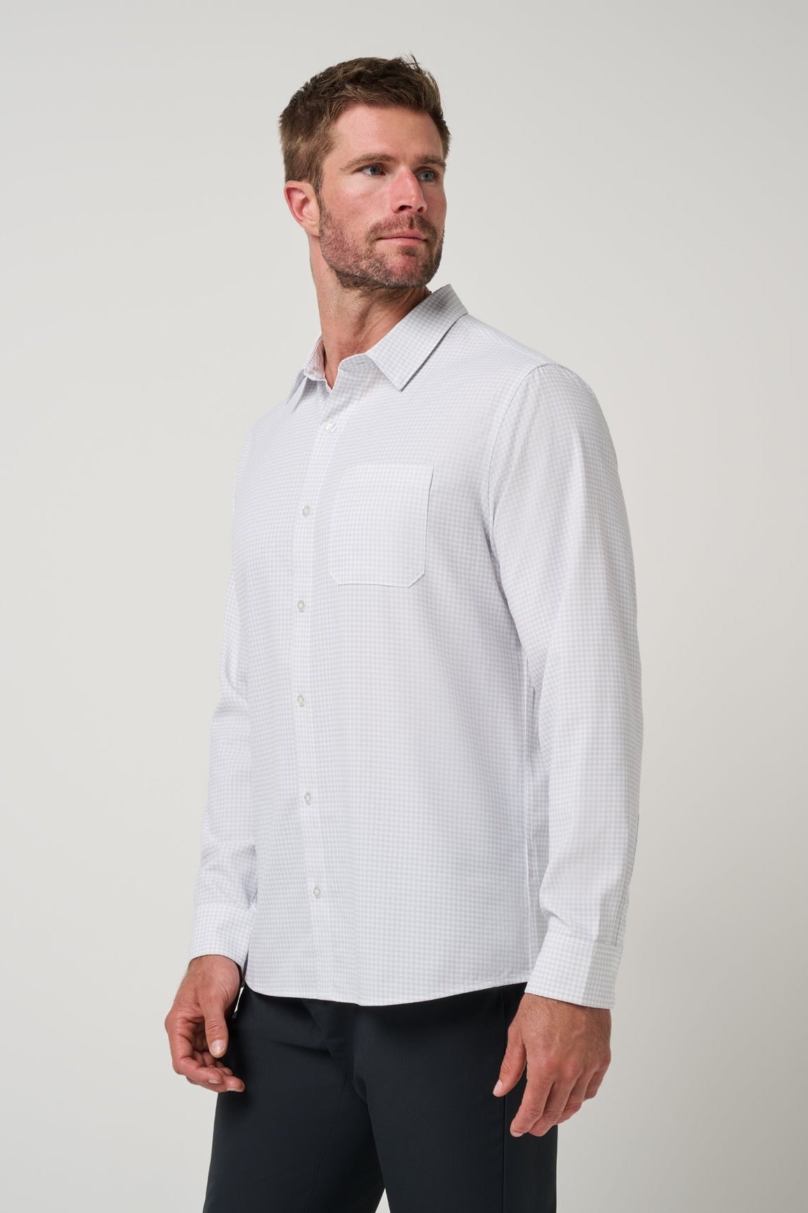 Travis Mathew Techwoven Cross Check Button-Up in White, side view