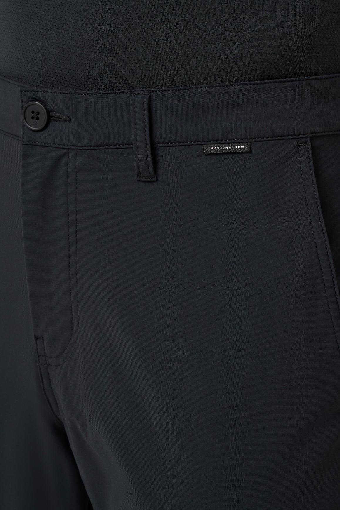 Travis Mathew Hero Hour Golf Pant in Black, waistband detail