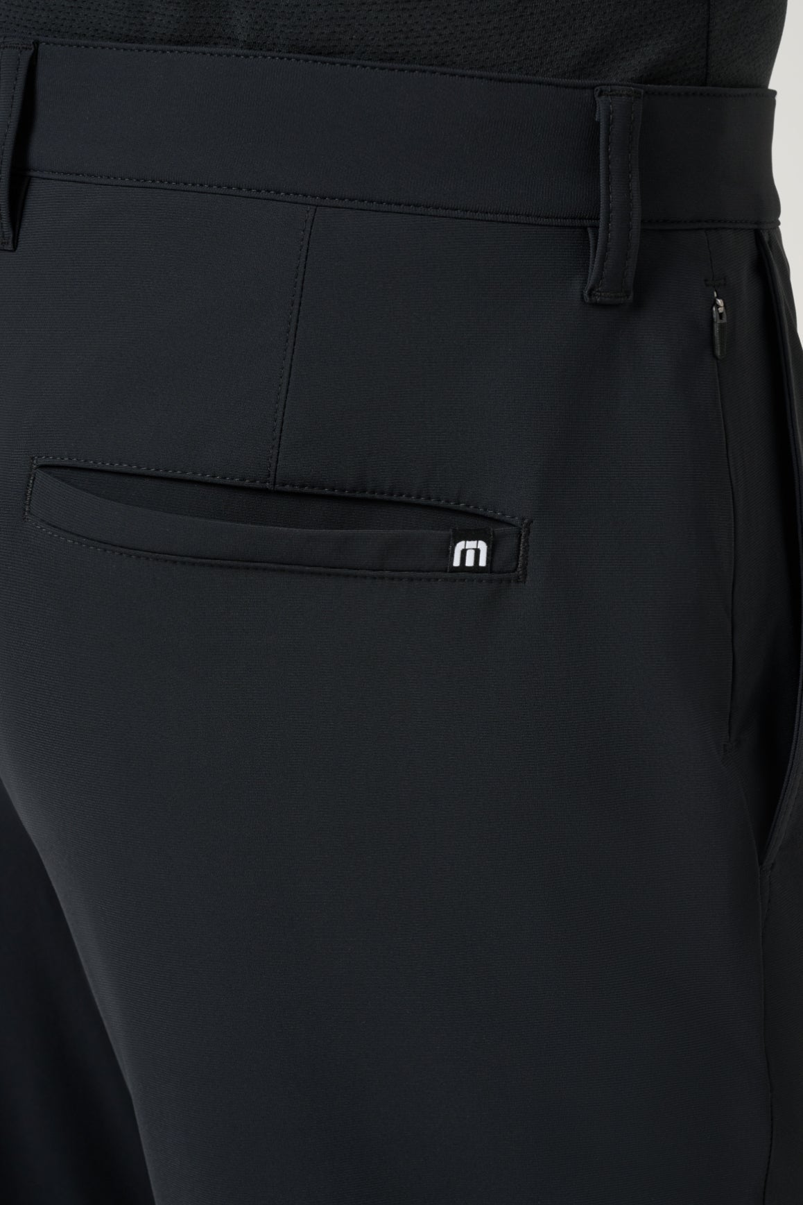 Travis Mathew Hero Hour Golf Pant in Black, pocket detail