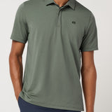 Travis Mathew Heater Series Jersey Polo in Balsam Green, front view
