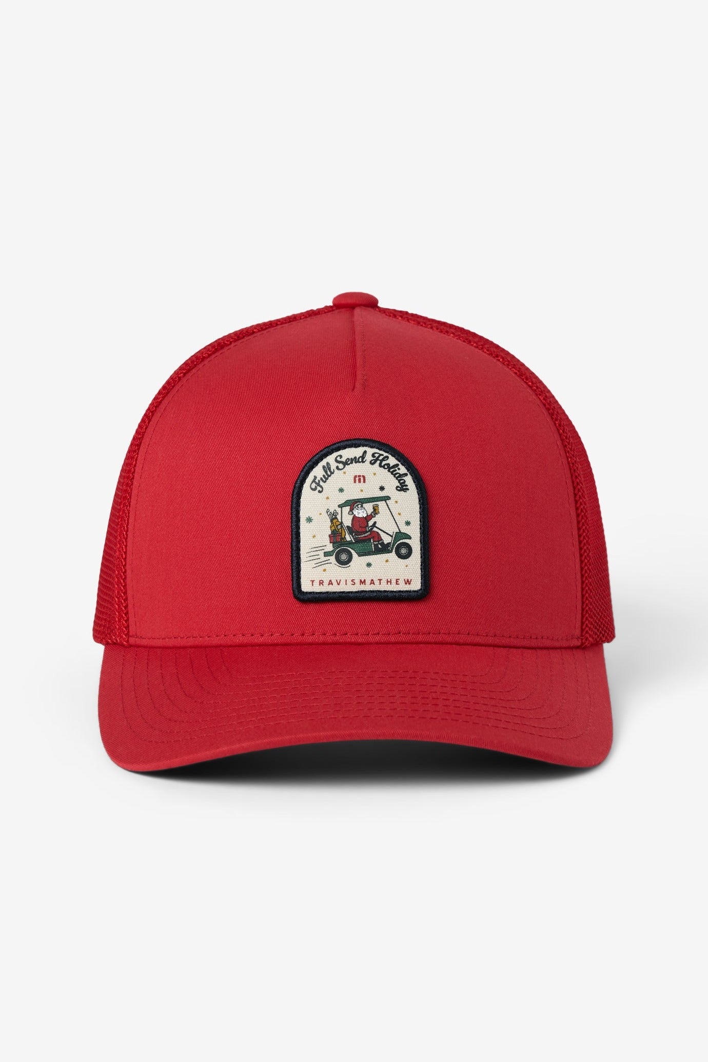 Alpine Air Snapback Hat in Pompeian Red, front with canvas patch