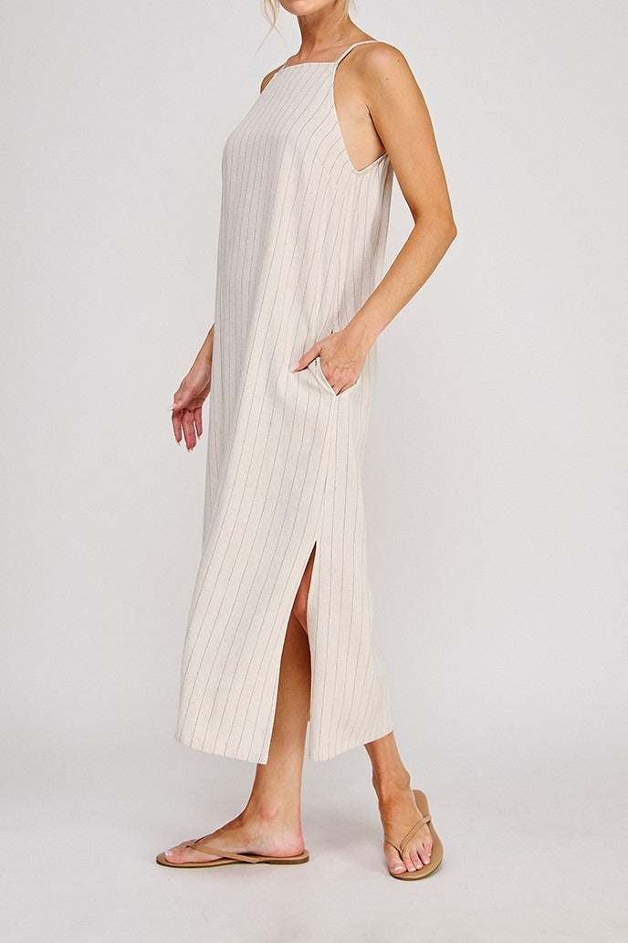 Della Pinstripe Linen Maxi Dress