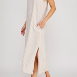 Della Pinstripe Linen Maxi Dress
