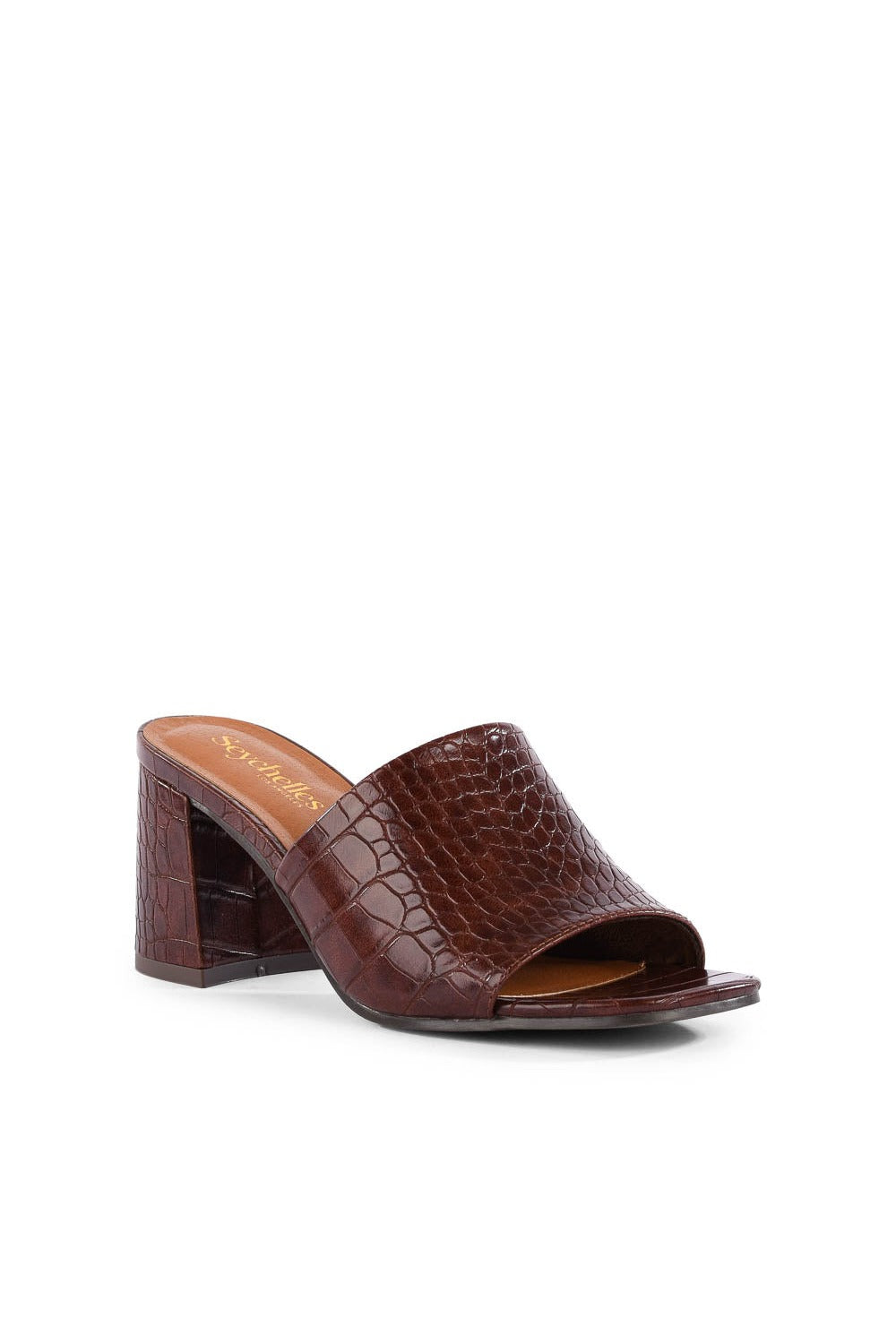Seychelles Adapt III Sandal in brown croco, front view