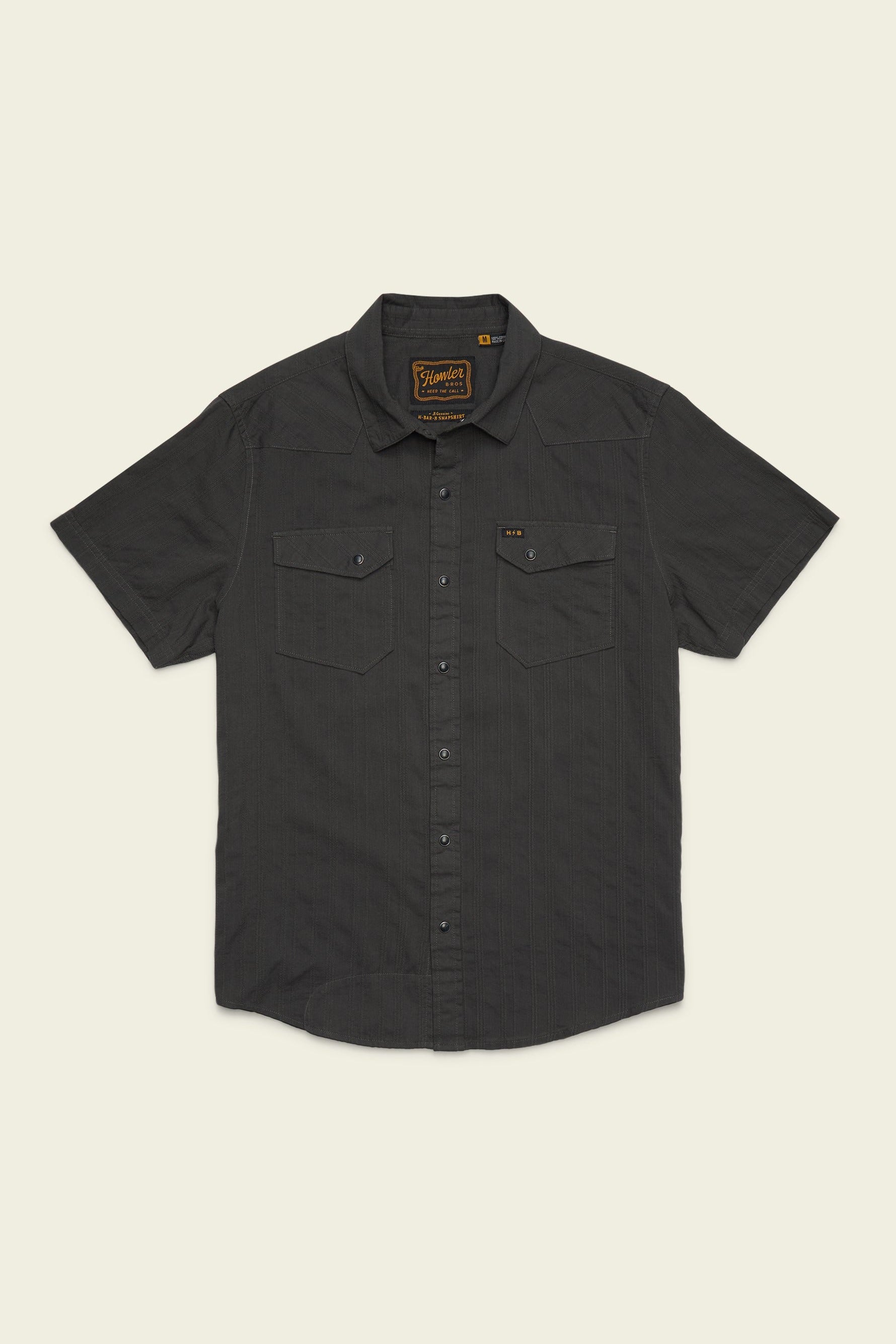 Howler Bros H Bar B Snapshirt in Eyelet Stripe Antique Black, front