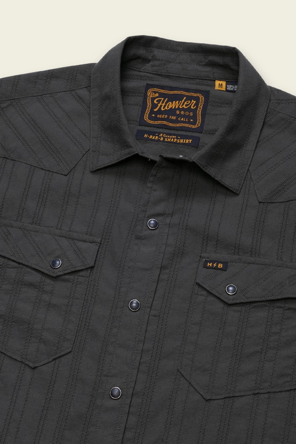 Howler Bros H Bar B Snapshirt Eyelet Stripe, angled detail
