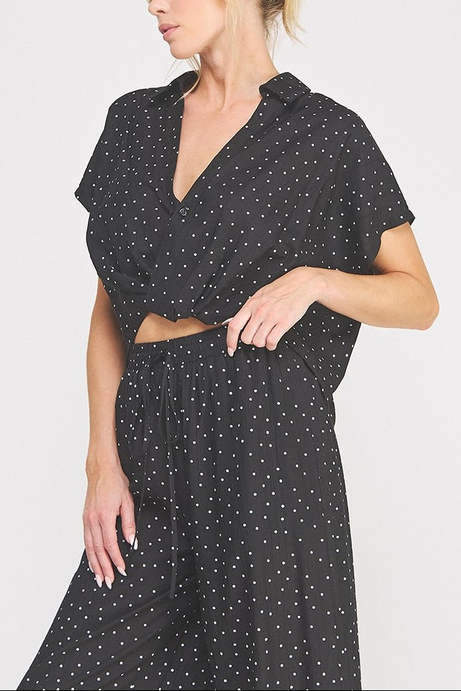 Cleo Crinkle Wrap Collared Top