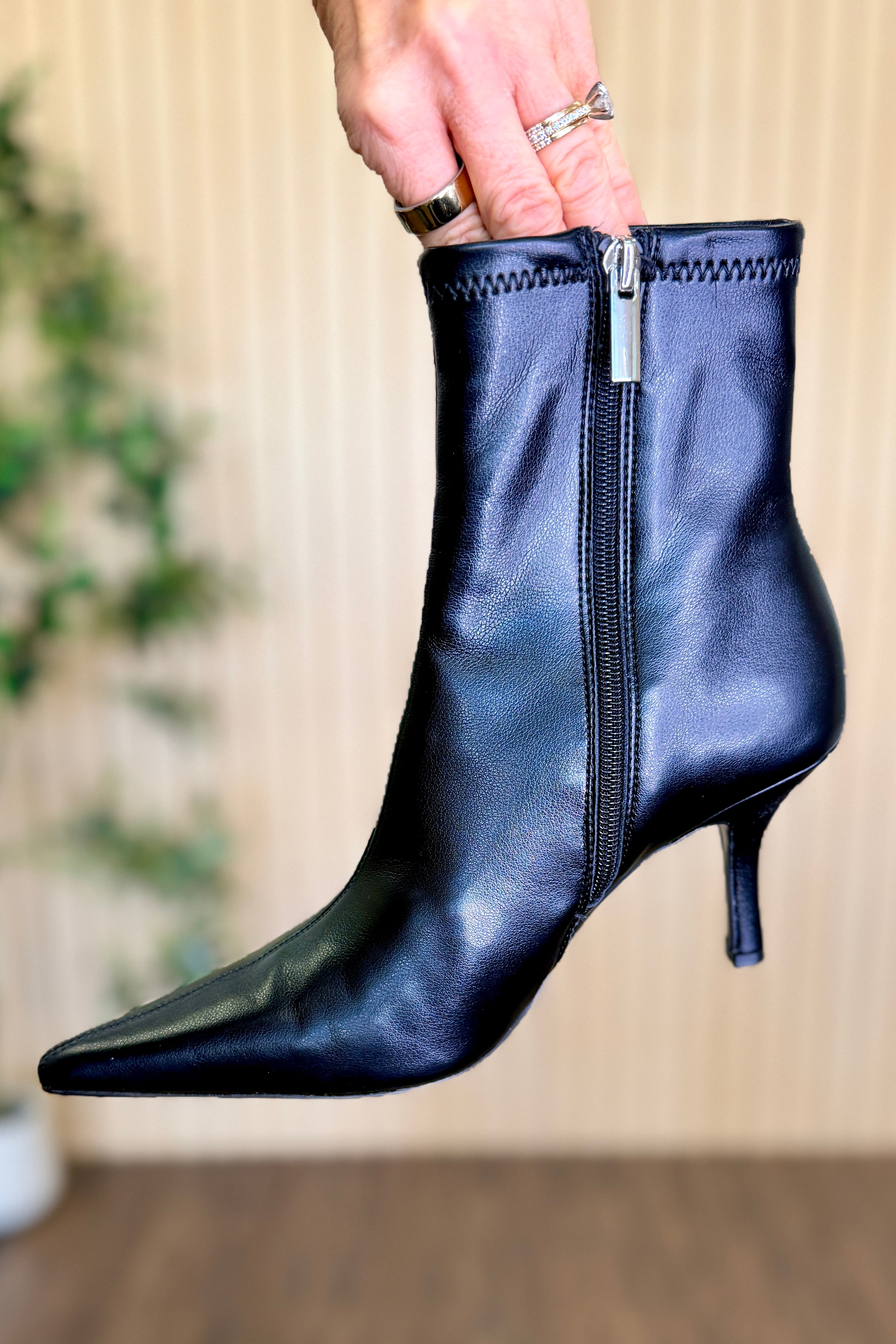 Tashey Pointed-Toe Stretch Bootie