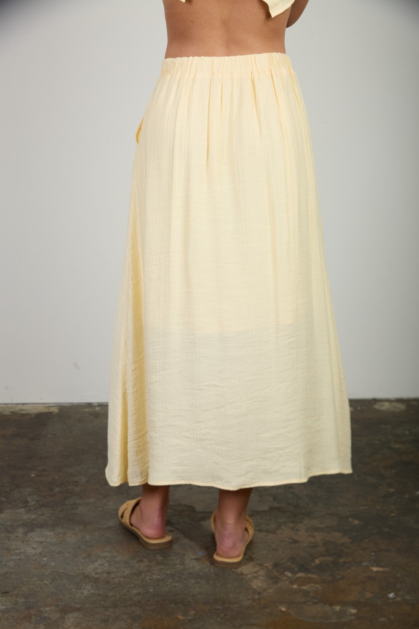 Textured Button-Front Midi Skirt - Butter Yellow
