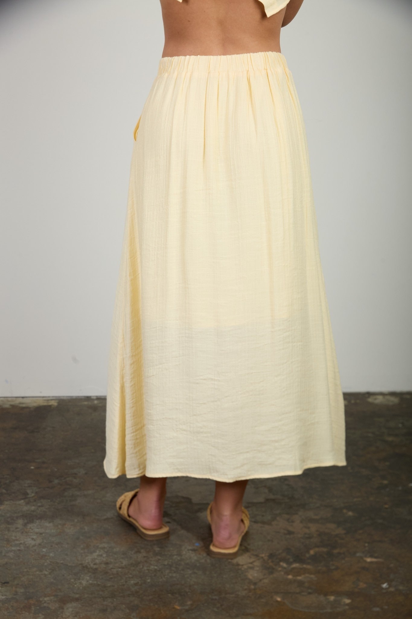 Textured Button-Front Midi Skirt - Butter Yellow