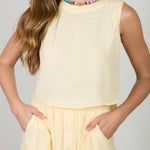 Textured Sleeveless Back Button Detail Top - Butter Yellow