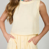 Textured Sleeveless Back Button Detail Top - Butter Yellow