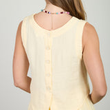 Textured Sleeveless Back Button Detail Top - Butter Yellow