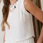 Textured Sleeveless Back Button Detail Top - White