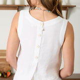 Textured Sleeveless Back Button Detail Top - White